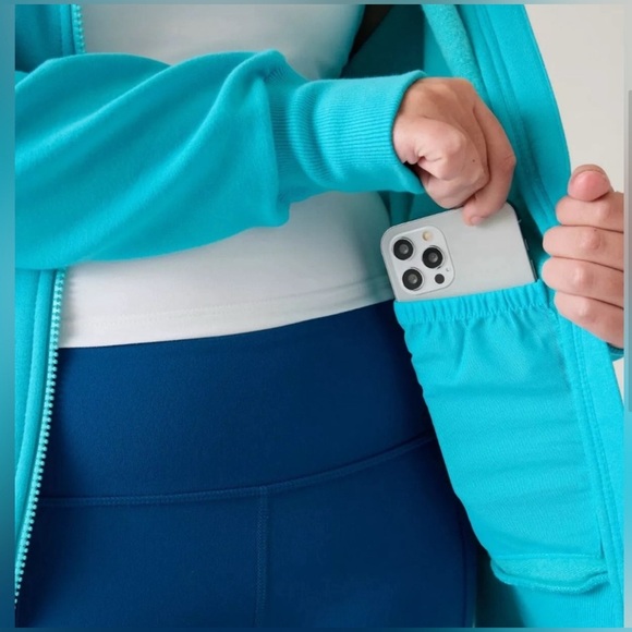 Athleta Girl Retroplush Full Zip Turquoise Hoodie - Size L/12 - Picture 5 of 8